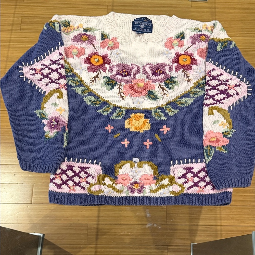 Hand Knit Sweater - Best American Clothing Company  Co White/Purple/Pink Size Sm
